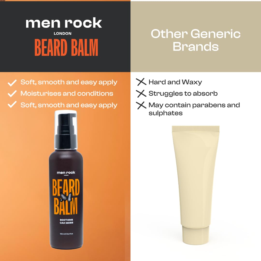 Men Rock Soothing Beard Balm - Oak Moss - Leave In Beard Conditioner for Men - Mens Skincare Products - Conditioning and Softening Balm - 3.4 oz Beauty and Personal Care Men Rock