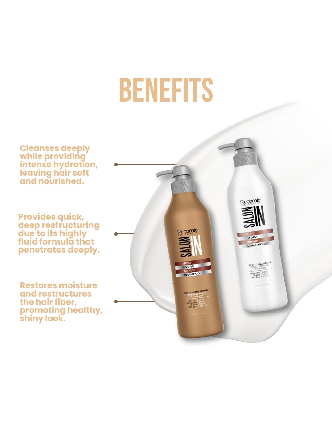 Salon In by Recamier | Hydra Repair Hair Shampoo & Conditioner Set (33.8 fl oz / 1000 ml) | Dry And Damaged Hair Beauty & Personal Care RECAMIER PROFESSIONAL SALON IN