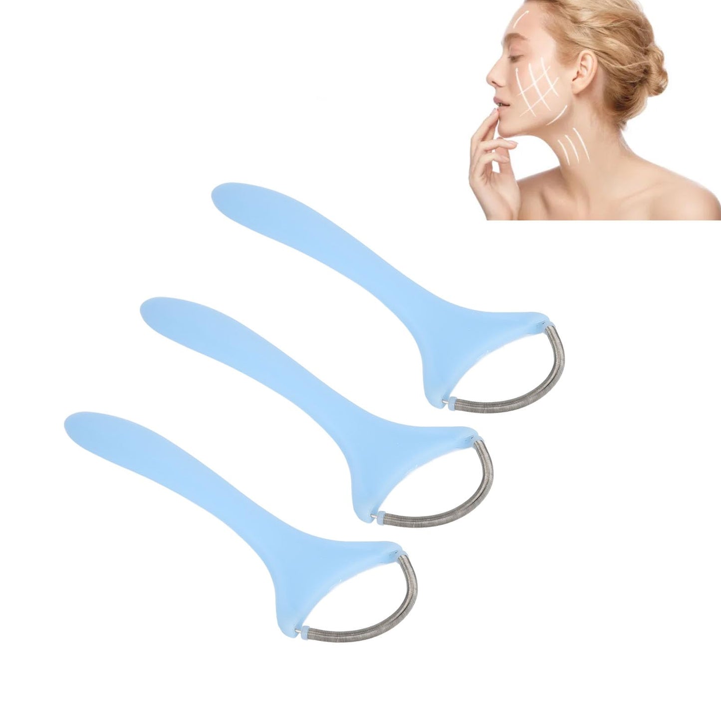 Threading Epilator, 3pcs Spring Hair Remover for Women Long Handle Stainless Steel Gentle Spring Threading Epilator Coil for Chin Cheek Mustache Upper Beauty and Personal Care ZJchao