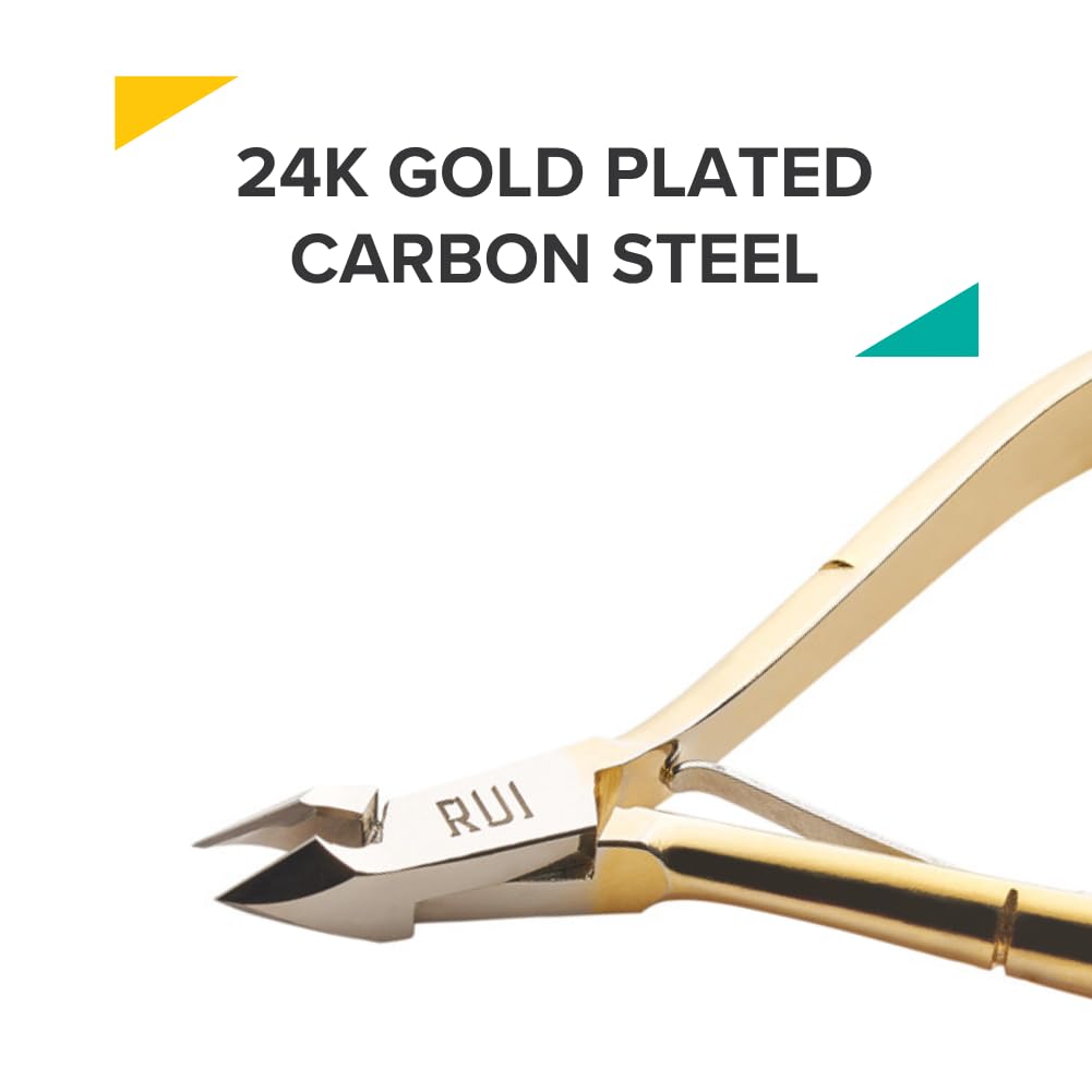 Rui Smiths Professional Cuticle Nippers, Gold-Plated Carbon Steel, French Handle, Double Spring, 6mm Jaw (Full Jaw) Beauty & Personal Care Rui Smiths