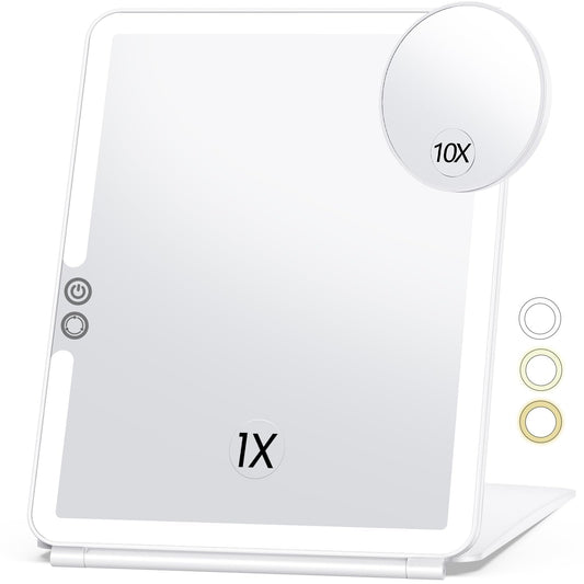 Large Lighted Travel Makeup Mirror – Portable Ultra-Slim Vanity Mirror with 3 Color Lighting & Rechargeable 2000mAh Battery, Travel Essential for Women Beauty & Personal Care miroposs