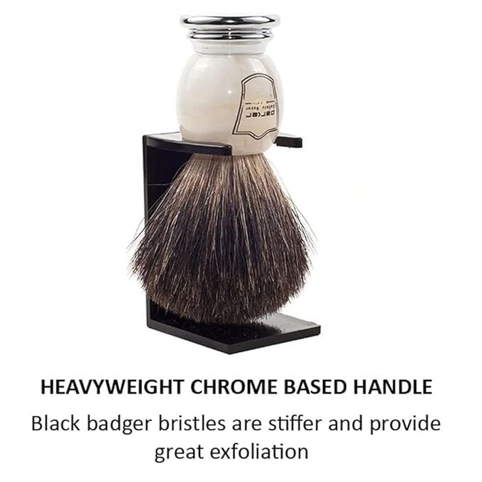 Parker 100% Black Badger Bristle Shaving Brush with Ivory Marbled Handle - Brush Stand Included Beauty and Personal Care Parker Safety Razor