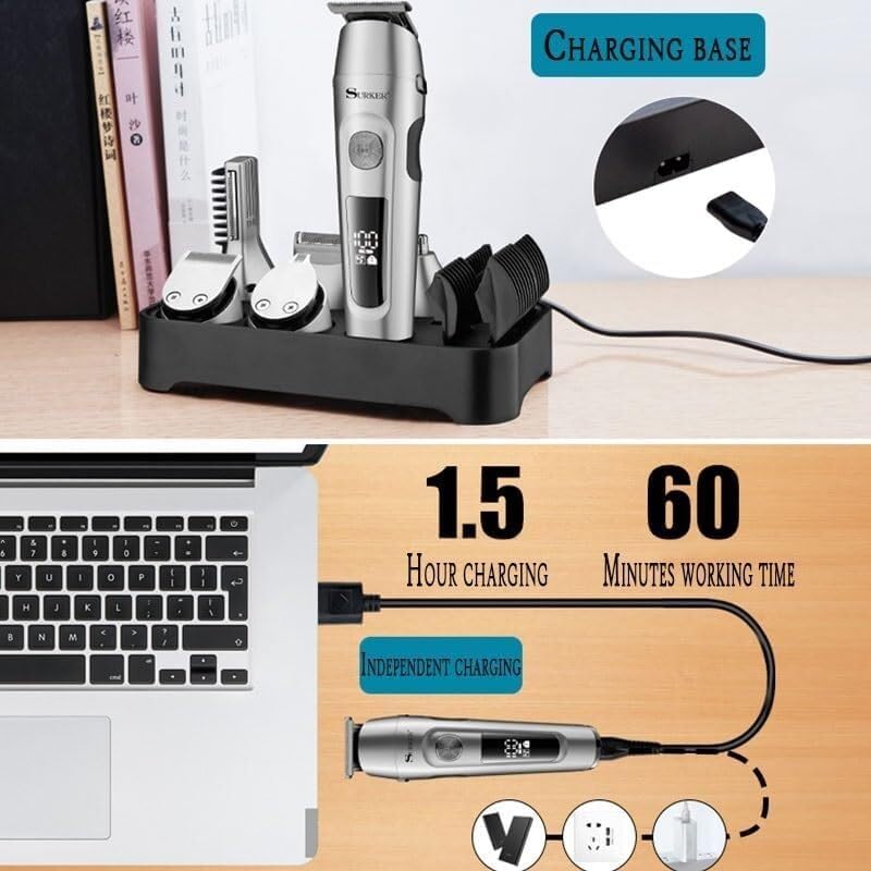 GLESVOWIO Hair Clippers All in One LCD Adjustable Speeds Trimmer Multifunction Beard Grooming Facial Body Clipper Elelctric Cutting Set(Silver) Beauty and Personal Care GLESVOWIO