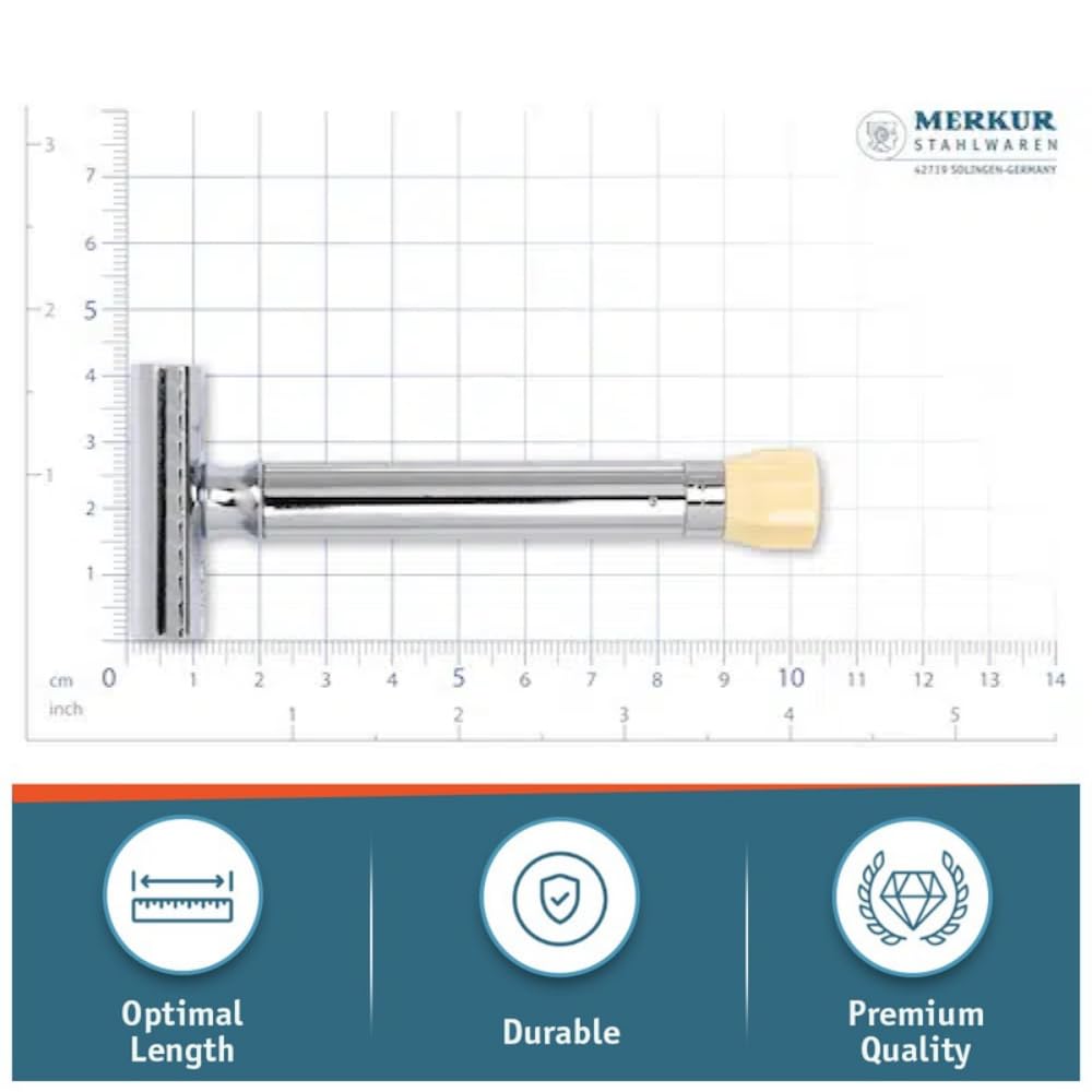MERKUR Progress 510 Adjustable Double Edge Safety Razor - Long Handle Adjustable Razor With Dial Made in Germany Plastic-Free Closed Comb Straight Bar Beauty and Personal Care MERKUR