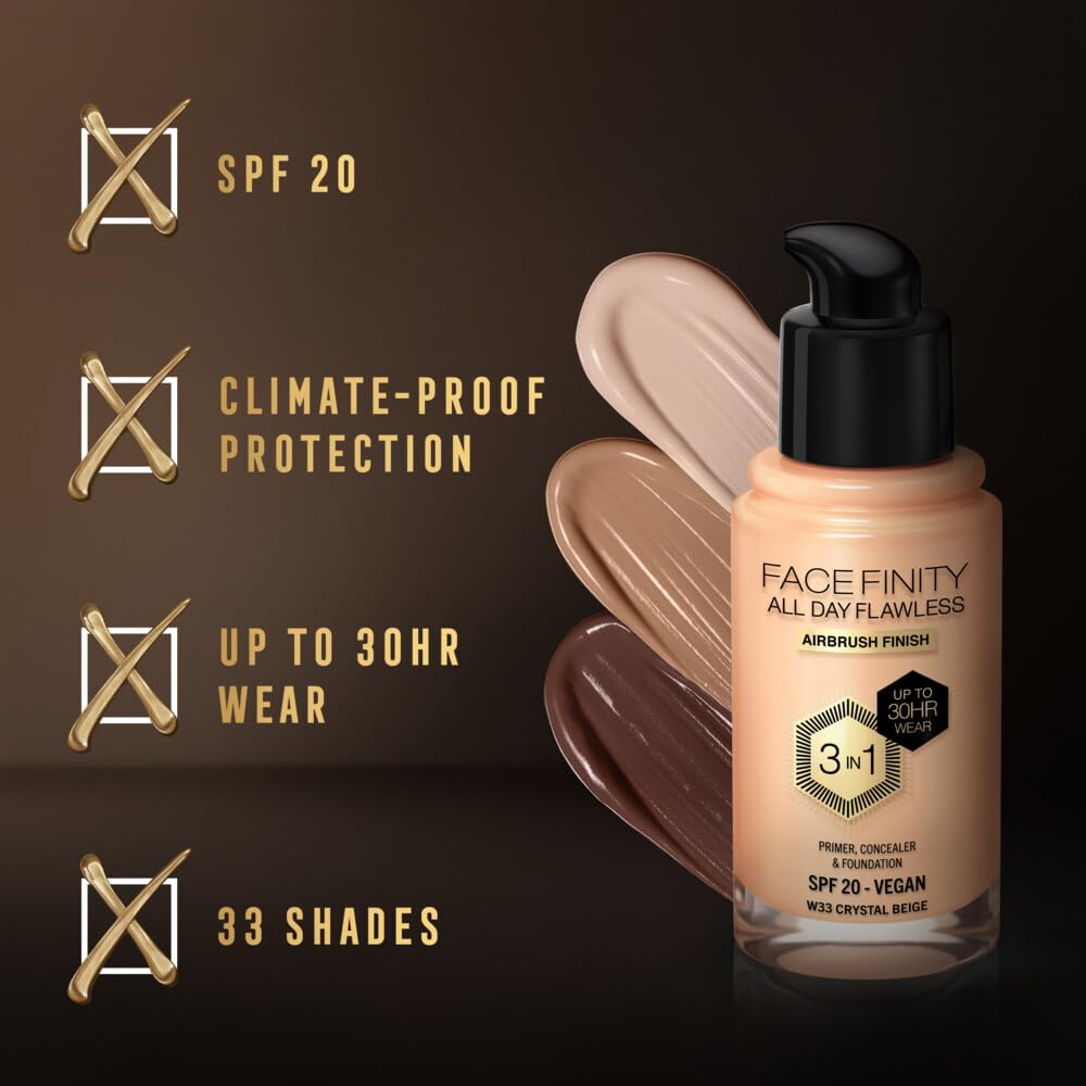 Max Factor Facefinity All Day Flawless 3 In 1 Foundation SPF 20, No. 33 Crystal Beige