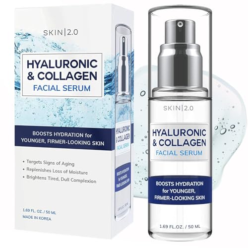 Skin 2.0 Hyaluronic Acid & Collagen Face Serum - Dermatologist Tested, Skin Tightening, Hydrating - Anti-Aging, Clean Beauty, Cruelty-Free Korean Beauty & Personal Care Skin 2.0