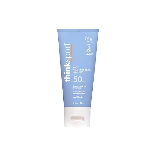 Thinksport SPF 50+ Sunscreen for Face with Clear Zinc Oxide, 2 Fl Oz - Safe, Natural, Water Resistant Face Sunscreen UVA/UVB Sun Protection - Vegan Beauty & Personal Care THINK