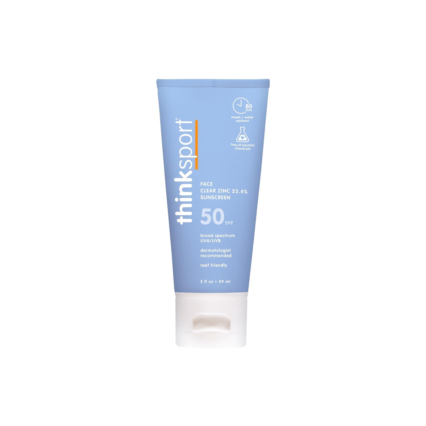 Thinksport SPF 50+ Sunscreen for Face with Clear Zinc Oxide, 2 Fl Oz - Safe, Natural, Water Resistant Face Sunscreen UVA/UVB Sun Protection - Vegan Beauty & Personal Care THINK