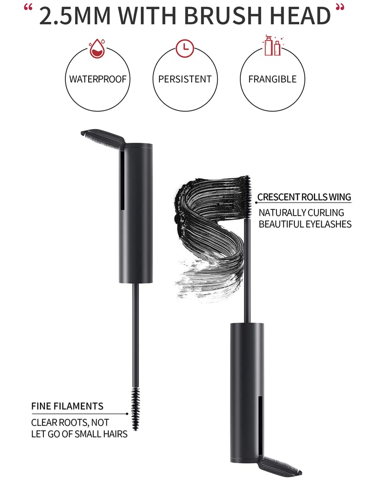 2 in 1 Waterproof Mascara, Tiny Brush for Fine Short Eyelash, Natural Lengthening And Thickening Effect, Extra Long Lash Eyelashes,Voluminous Beauty & Personal Care LESITI