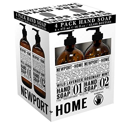 4 Bottles, Newport + Home Hand Soap, 2 Rosemary Mint, 2 Wild Lavender 16oz, Infused with Essential Oil, By Home & Body Co Beauty & Personal Care JAROFUREL