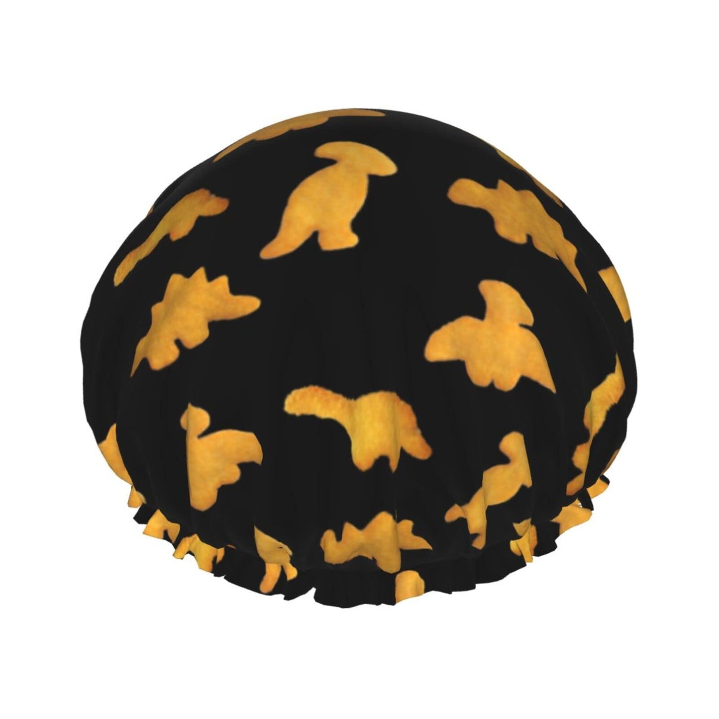 Cute Dinosaur Chicken Nuggets Shower Cap Reusable Double Waterproof Layers Bathing Shower Hat Hair Protection Shower Hat Beauty and Personal Care Wegphh