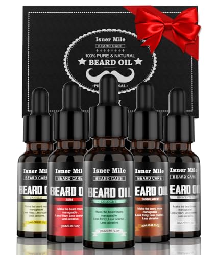 ISNER MILE Beard Oil Kit Stocking Stuffers: Gifts for Men Him Dad Boyfriend, Mustaches Conditioner - Soften - Strength with Sandalwood, Bay Rum Beauty and Personal Care ISNER MILE