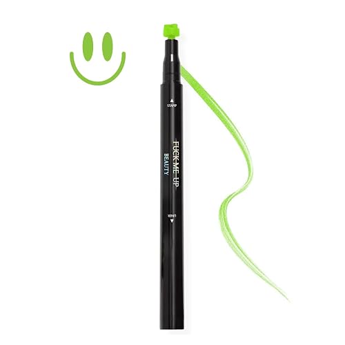 FMU Beauty UFO Body Art Stamp + Pen Liner for Bright Colorful Festival Makeup (Happy Place - Green Smiley) Beauty & Personal Care Fuck Me Up Beauty