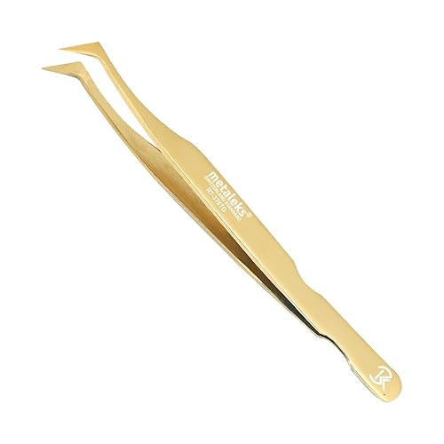 12cm Professional Golden Tweezers for Eyelash Extension Hand Crafted Japanese Stainless Steel Precision Tweezers (L-Shape Tip.) Beauty & Personal Care metaleks