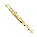 12cm Professional Golden Tweezers for Eyelash Extension Hand Crafted Japanese Stainless Steel Precision Tweezers (L-Shape Tip.) Beauty & Personal Care metaleks