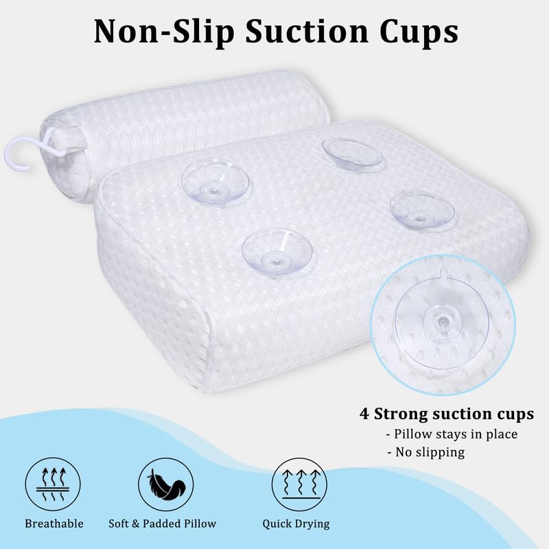 Bath Pillow for Bathtub Support Neck,Head and Back with Non-Slip Suction Cups and Comfortabl 4D AirenMesh Bathtub Pillow for Women & Men Beauty and Personal Care Fitheaven