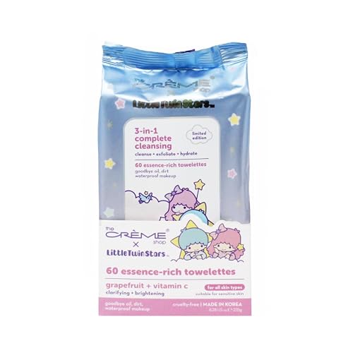 The Crme Shop Little Twin Stars 3-In-1 Complete Cleansing Wipes - Grapefruit Make Up Remover | Hydrating Makeup Wipes (60 Pre-Wet Wipes) Beauty & Personal Care The Crème Shop