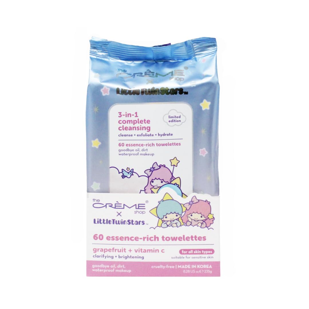 The Crme Shop Little Twin Stars 3-In-1 Complete Cleansing Wipes - Grapefruit Make Up Remover | Hydrating Makeup Wipes (60 Pre-Wet Wipes) Beauty & Personal Care The Crème Shop