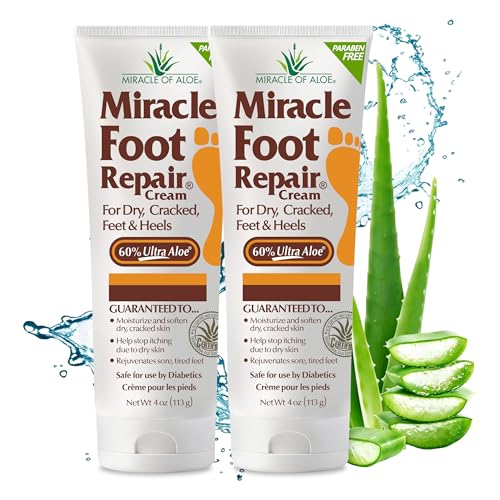 Miracle Foot Repair Cream, 4 oz Repairs Dry Cracked Heels and Feet, Diabetic-Safe, 60% Pure Ultra Aloe Moisturizes, Softens, and Repairs, Relief from Beauty & Personal Care Miracle of Aloe