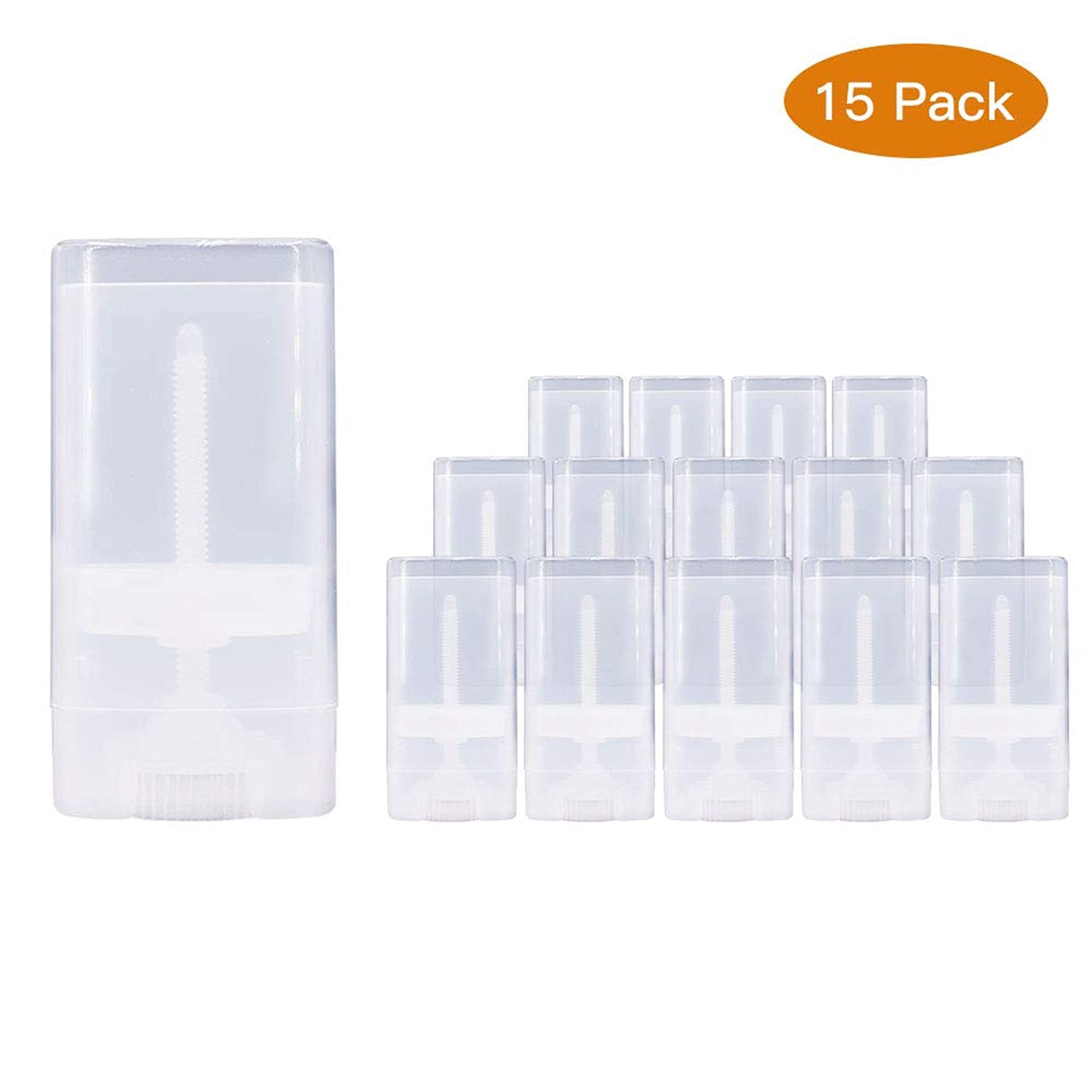 Healthcom 15PCS 15ml Clear Empty Plastic Deodorant Containers 0.5 Oz New Empty Oval Lip Balm Tubes Containers for Lipstick Crayon Chapstick DIY Make Beauty and Personal Care Healthcom