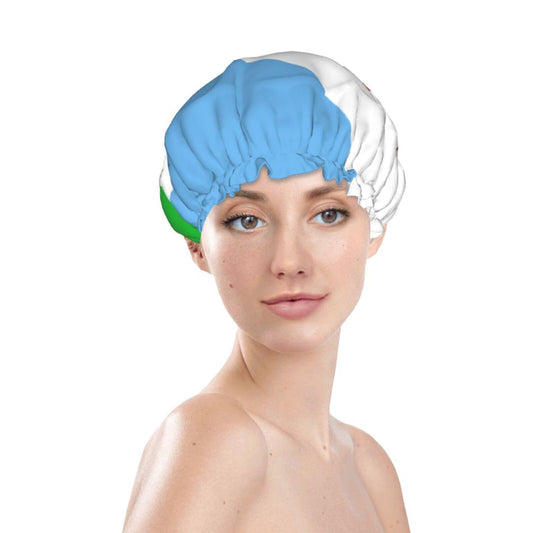Djibouti Flag Prints Shower Cap Double Layer Lined Waterproof Bathing Shower Hat Beauty and Personal Care Hayyett