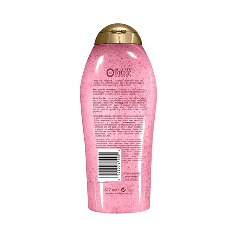 OGX Sensitive + Pink Sea Salt & Rosewater Sulfate-Free Soothing Body Scrub with Healing Rose Quartz, Gentle Exfoliating Daily Body Wash to Soften Beauty & Personal Care OGX