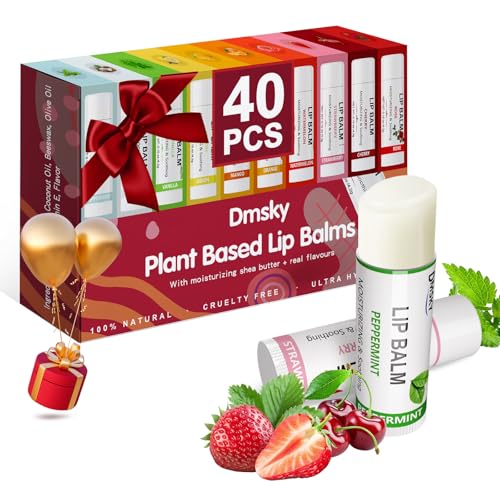 40 Pack Lip Balm Bulk, Fruit Lip Balm Variety Pack, Natural Moisturizing Balms for Dry Cracked Lips, Hydrating for Men Women Kids - 10 Flavors Beauty and Personal Care Dmsky Default Title