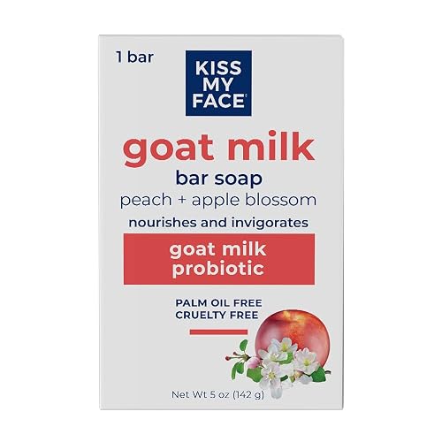 Kiss My Face Goat Milk Bar Soap - Peach + Apple Blossom - Probiotic Goat Milk Soap Bar - Cruelty Free and Palm Oil Free (Peach + Apple Blossom, Pack Beauty & Personal Care Kiss My Face