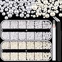2700 Pcs Flat Back Pearls Kits, 1 Box of Flatback White+1 Box of Beige Small Half Round Pearls with Pickup Pencil and Tweezer for Nail Art Face Makeup Beauty & Personal Care BELLEBOOST