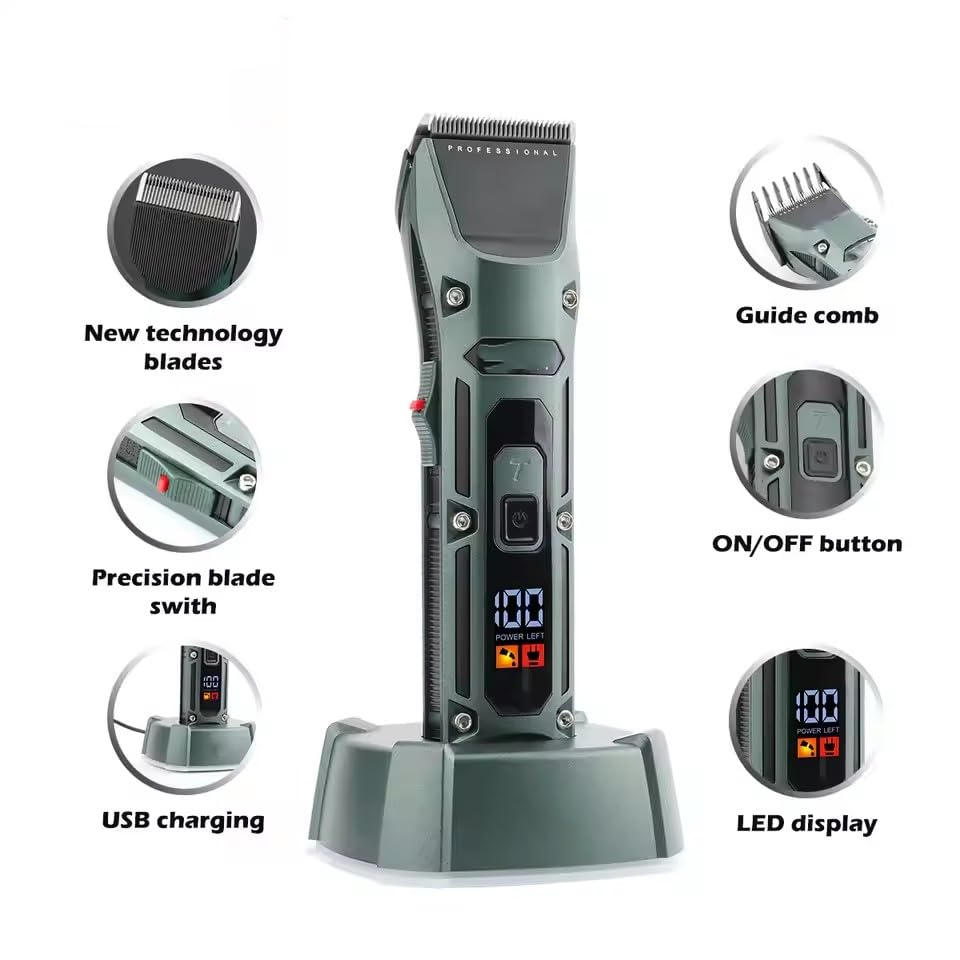 QDKVTNDJZ Professional Hair Clippers for Men- High Powerful Motor with Diamond-Like Carbon Coating Ceramic Blade, Mens Cordless Cutting Machine Set Beauty and Personal Care QDKVTNDJZ
