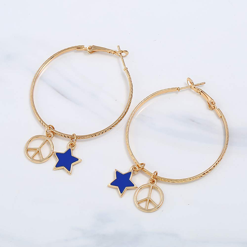 DoubleNine Star Large Hoop Earring Anti War Dangle Lightweight Peace Sign Gold Delicate Accessories for Women Girls Beauty & Personal Care Doubnine