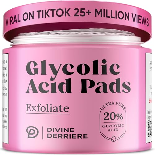 Glycolic Acid Pads with Vitamin C - Toner Pads for Face Cleansing With Tea Tree Oil - Exfoliating Pads with 20% AHA & Vitamins E, B3, B5 - Facial Peel Beauty & Personal Care Divine Derriere