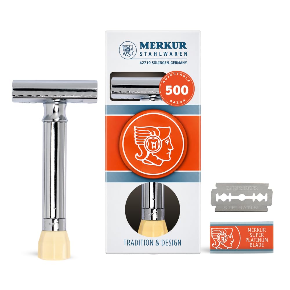 MERKUR Progress 500 Adjustable Double Edge Safety Razor - Standard Handle Adjustable Razor With Dial Made in Germany Plastic-Free Closed Comb Straight Beauty and Personal Care MERKUR