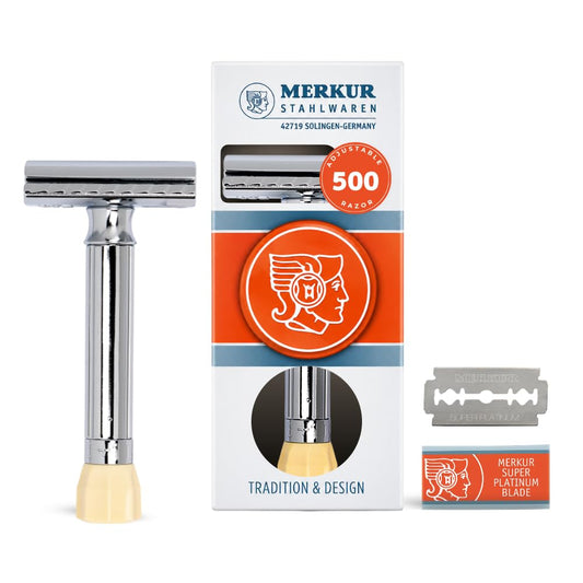 MERKUR Progress 500 Adjustable Double Edge Safety Razor - Standard Handle Adjustable Razor With Dial Made in Germany Plastic-Free Closed Comb Straight Beauty and Personal Care MERKUR