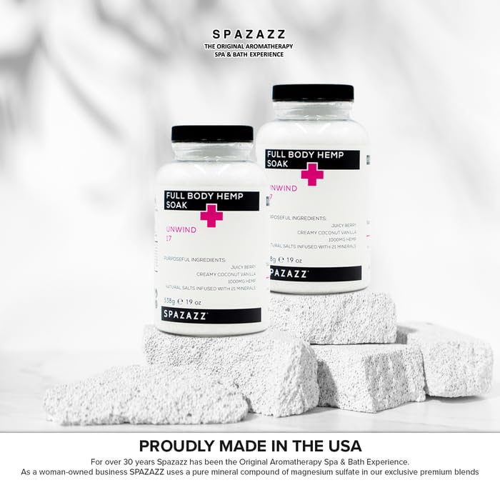 Spazazz Full Body Hemp Soak - 1000mg Hemp - Spa Hot Tub & Bath Aromatherapy Bath Salt Crystals - 538g/19oz (Unwind 17) Beauty and Personal Care Spazazz