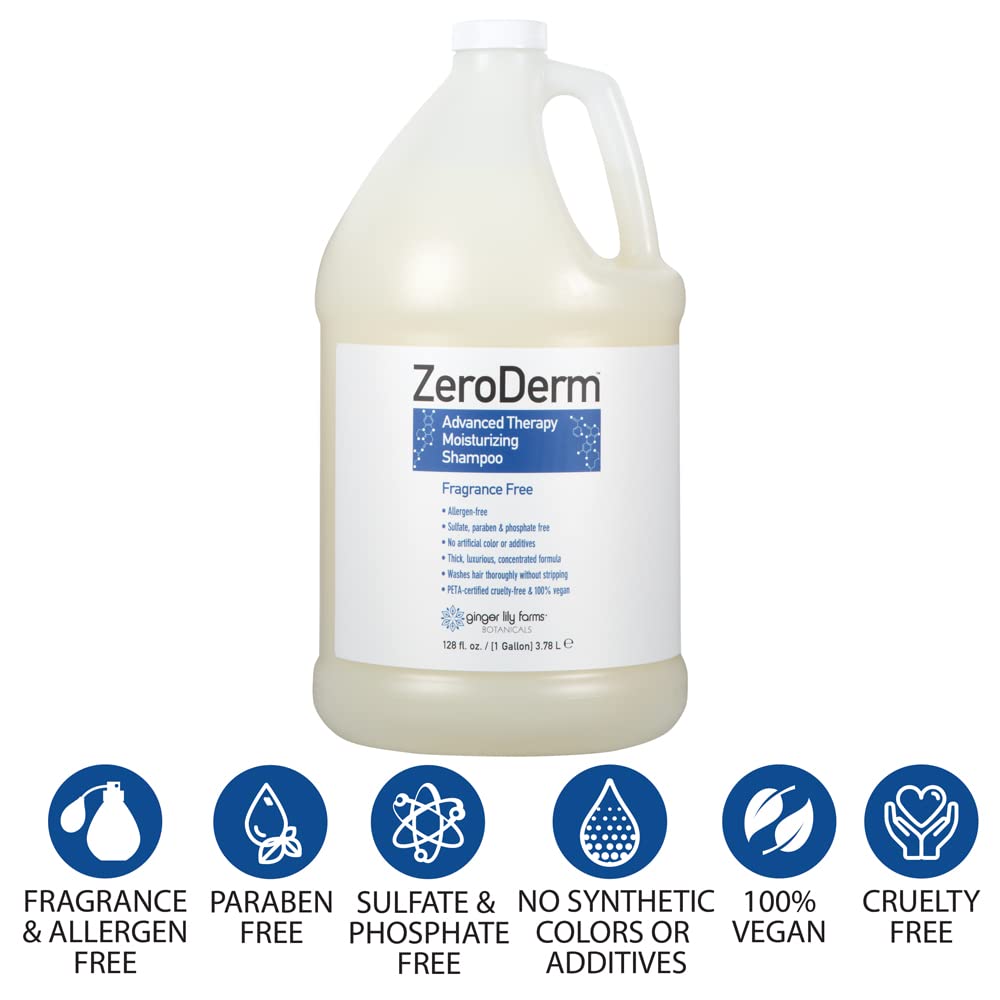 Ginger Lily Farms Botanicals ZeroDerm Advanced Therapy Moisturizing Shampoo for All Hair Types, 100% Vegan & Cruelty-Free, Fragrance Free, 1 Gallon Beauty & Personal Care Ginger Lily Farms