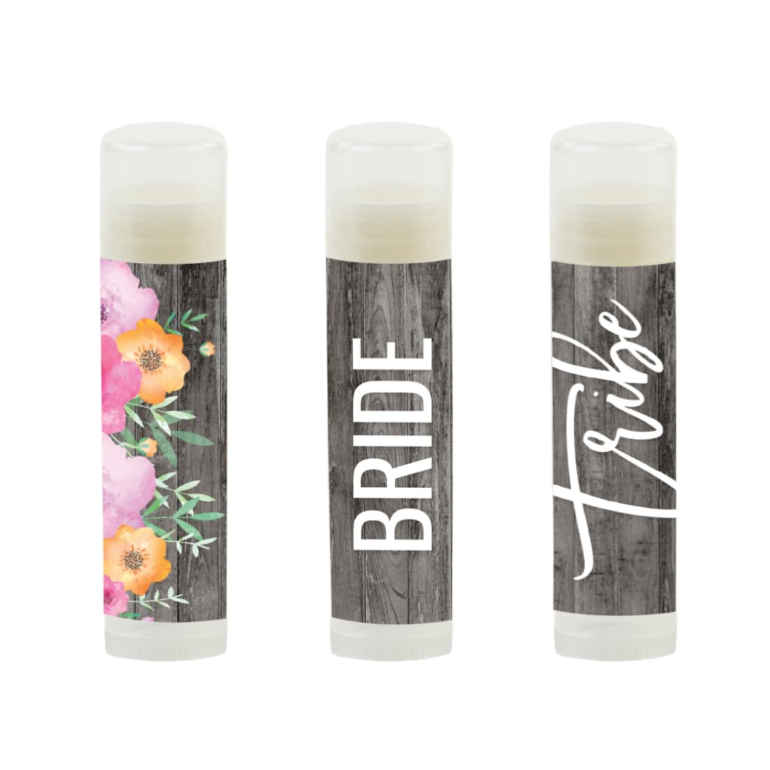 Andaz Press Bridal Shower Bachelorette Party Lip Balm Party Favors, Florals On Gray Rustic Wood, Bride Tribe, Bridesmaid Lip Gloss 12-Pack Lip Balm Beauty & Personal Care Andaz Press