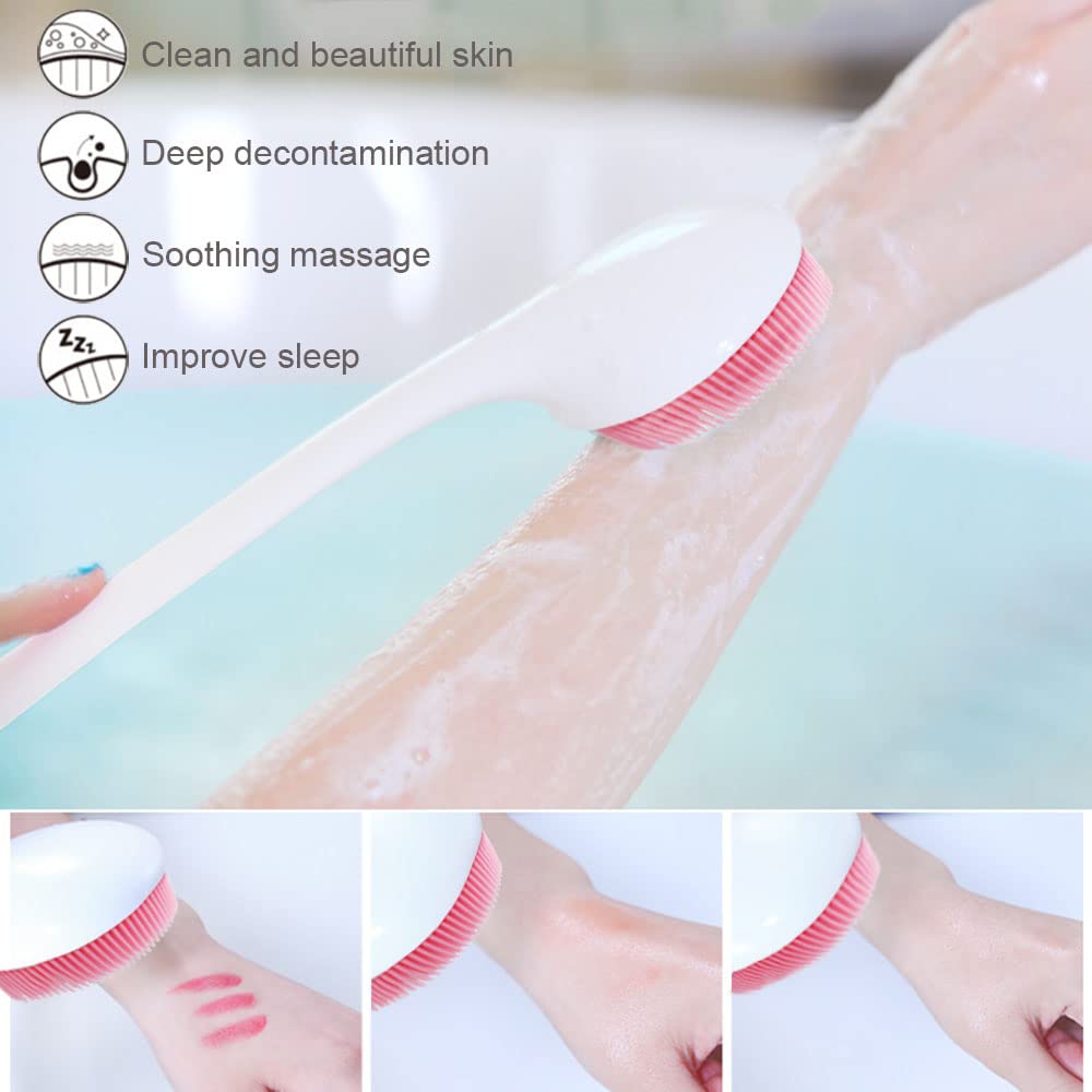Silicone Back Scrubber for Shower, Back Washer Brush Long Handle with Soft Bristles, Bath Body Shower Exfoliator Brush for Men and Women, BPA Free Beauty & Personal Care V-TOP