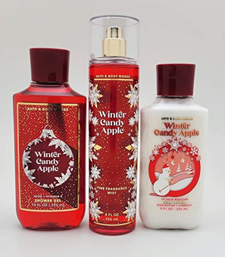 Bath & Body Works - Winter Candy Apple - 3 pc Bundle Trio -Shower Gel, Fine Fragrance Mist and Super Smooth Body Lotion - Winter 2021 Full Size Beauty and Personal Care Bath & Body Works