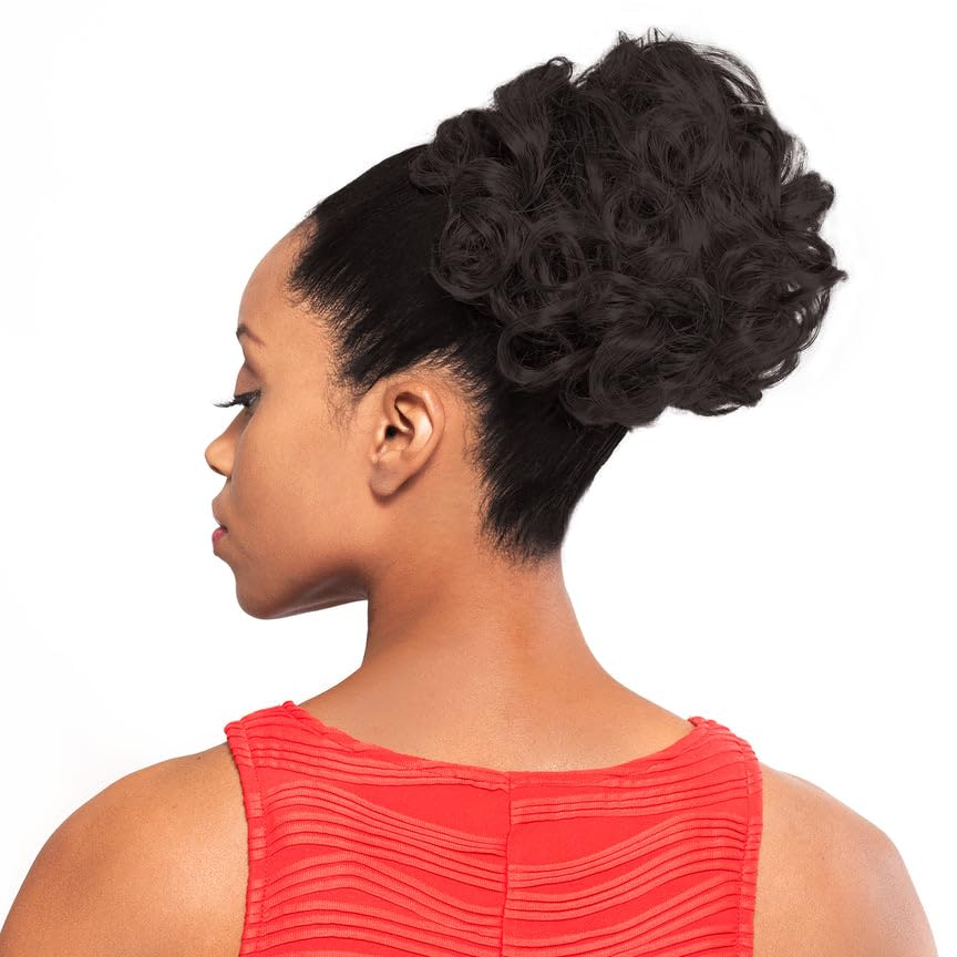 DS004 Curly Ponytail Color 2 - Foxy Silver Wigs 6" Short Length Drawstring Larger Curls Hairpiece Extension Synthetic Black Grey Bun Womens Bundle