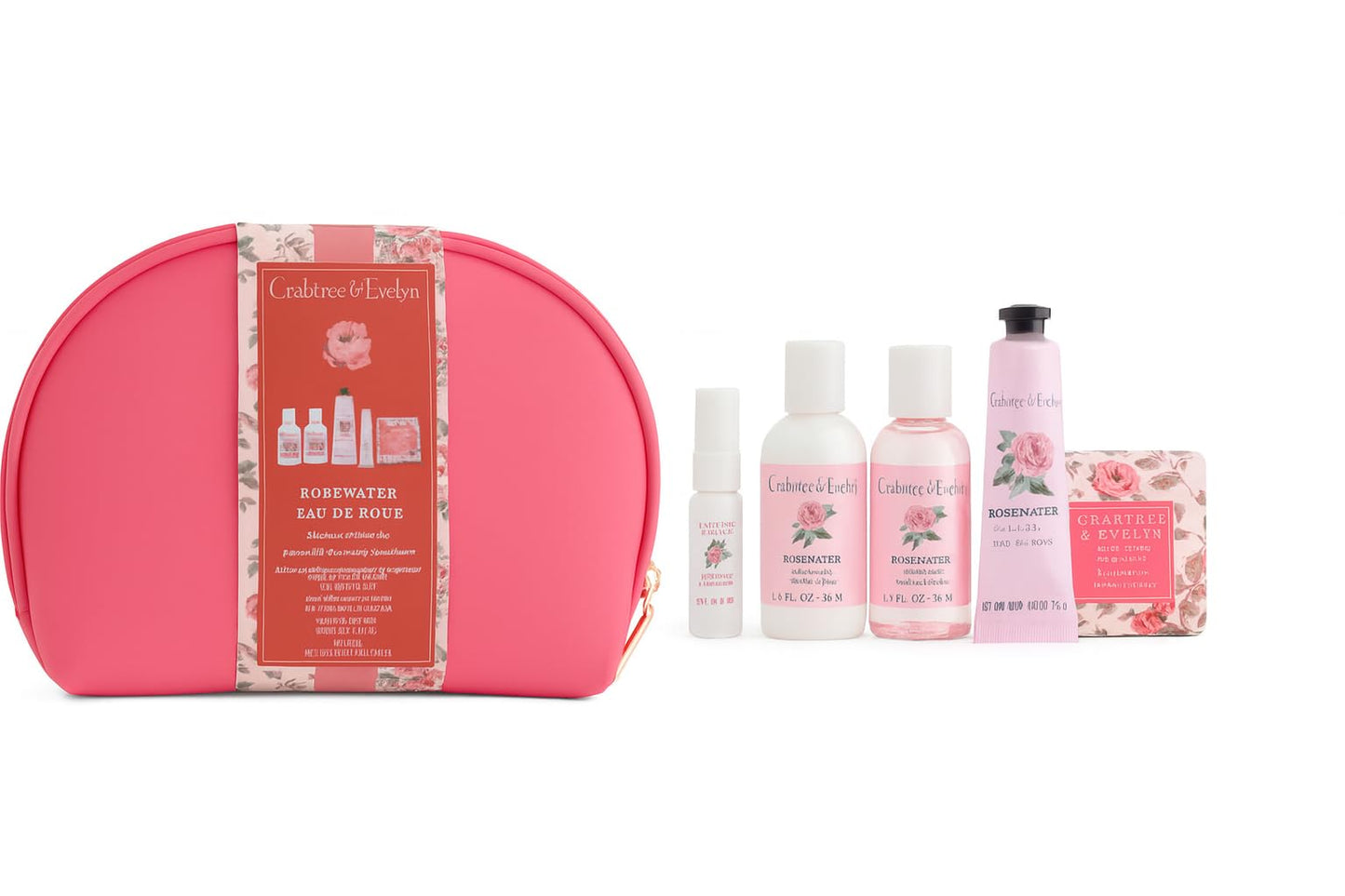 Crabtree & Evelyn Rosewater Personal Travel Bath Set (6 Pieces - (3oz) bath and shower gel (3oz) body lotion (0.9oz) hand cream (0.33oz) body mist Beauty and Personal Care Crabtree & Evelyn