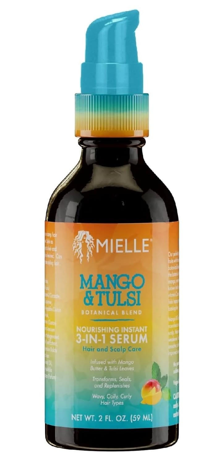 Mielle Organics Mango & Tulsi Nourishing 3-in-1 Hair Serum - Hair & Scalp Serum for Frizz Control, Split Ends & Moisture Balance - Strengthens & Seals