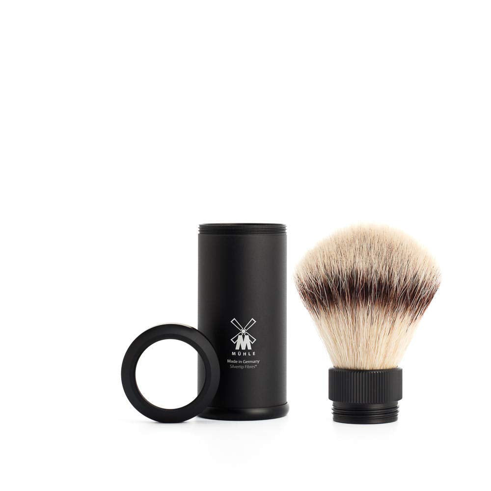 MÜHLE Travel Black Aluminum Silvertip Fibre Shaving Brush - Portable Synthetic Luxury Shave Brush for Men, Rich Lather Beauty and Personal Care MÜHLE