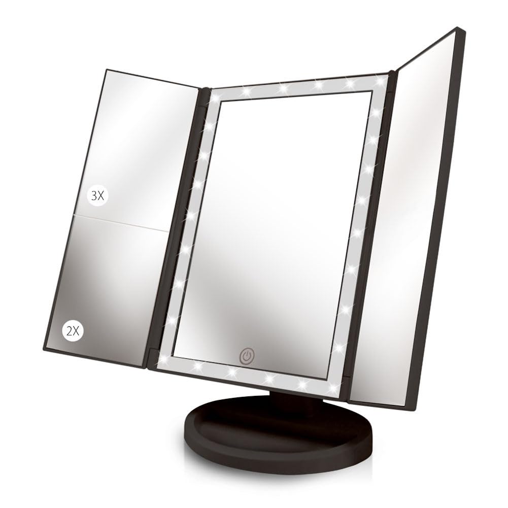 Beautyworks Backlit Makeup Vanity Mirror 36 LED Lights Touch-Screen Light Control, Tri-Fold 1/2/3X Magnification, Portable High-Definition Cosmetic Beauty & Personal Care Beautyworks