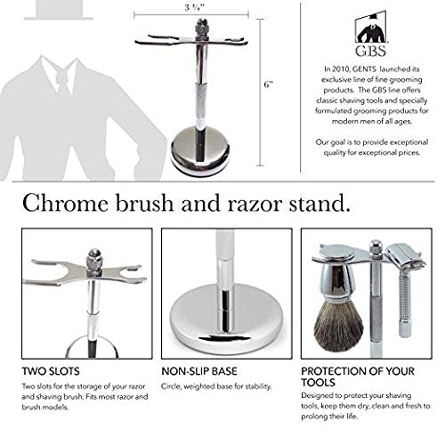 G.B.S Shaving Set, 42C Short Handle Knurled Safety Razor includes Shave Bowl Shaving Soap Pure Badger Brush Stand Beauty and Personal Care G.B.S