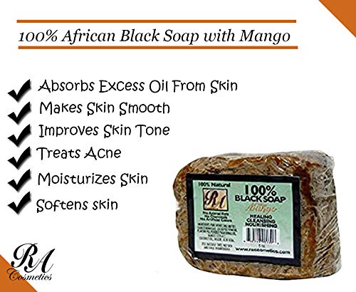 RA Cosmetics 100% Natural African Black Soap, Mango Scent, 5 oz, 141g Beauty & Personal Care RA COSMETICS