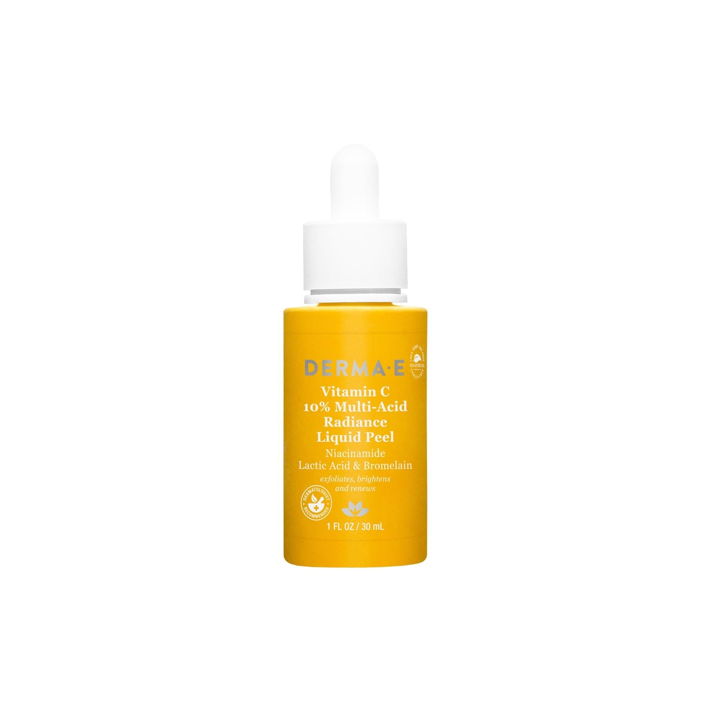 DERMA E Vitamin C 10% Multi-Acid Radiance Liquid Peel with Lactic Acid, 1 Fl Oz, Niacinamide & Bromelain, Exfoliating & Brightening Facial Peel Beauty & Personal Care Derma E