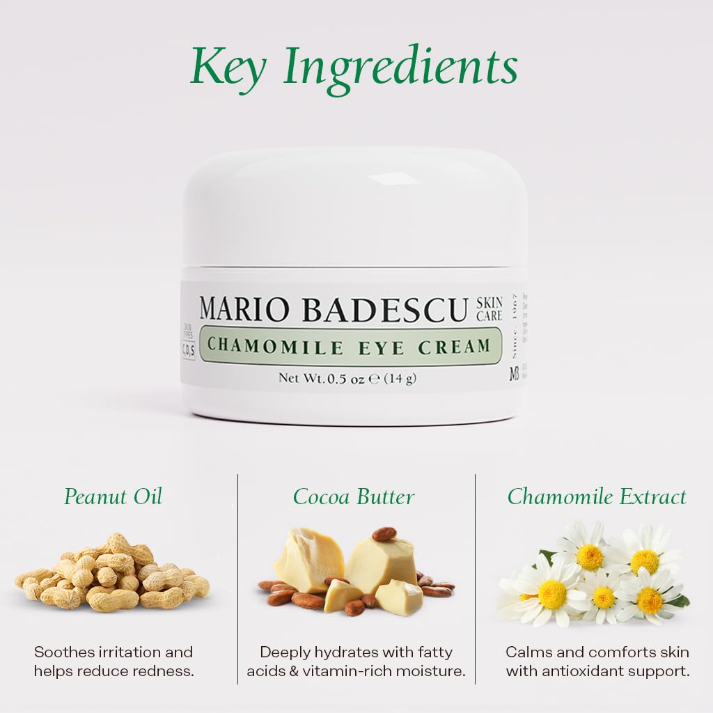 Mario Badescu Chamomile Eye Cream for Combination, Dry or Sensitive Skin, Luxurious & Soothing Eye Care Formulated with Vitamin A & E Oils, Pack of 1 Beauty & Personal Care Mario Badescu