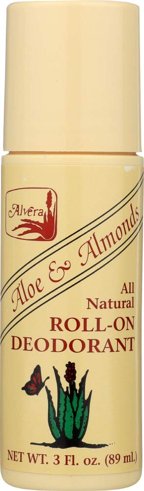 Alvera Roll-on Deodorant Aloe Based & Almonds - 3 fl. oz (89 ml) (Pack of 6) Beauty and Personal Care flysclean