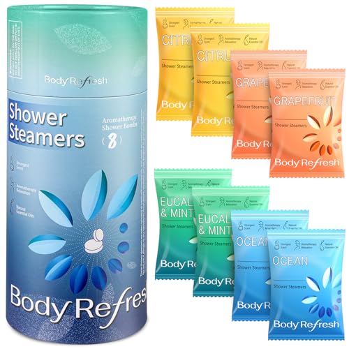 BodyRefresh Shower Steamers Aromatherapy 8 Pack, Shower Bombs with Essentials Oil for Stress Relief, Relaxation, Self Care Home Spa Gifts for Women Beauty and Personal Care BodyRefresh